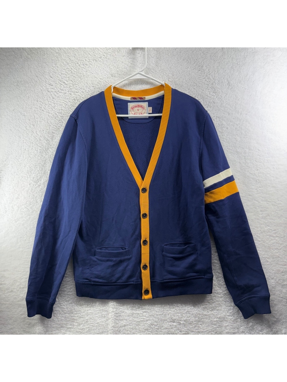 Brooks Brothers Varsity Cardigan Blue Mens Small Preppy 2000s 100% Cotton